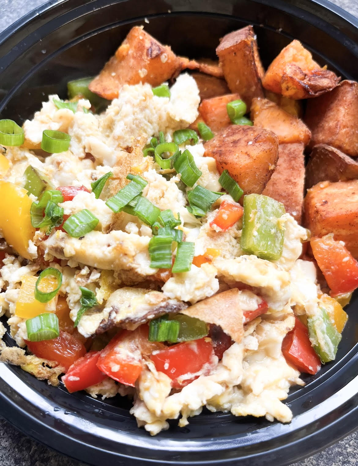 Egg scramble and sweet potato hash