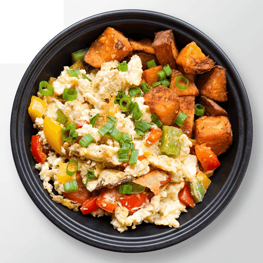 Egg scramble and sweet potato hash